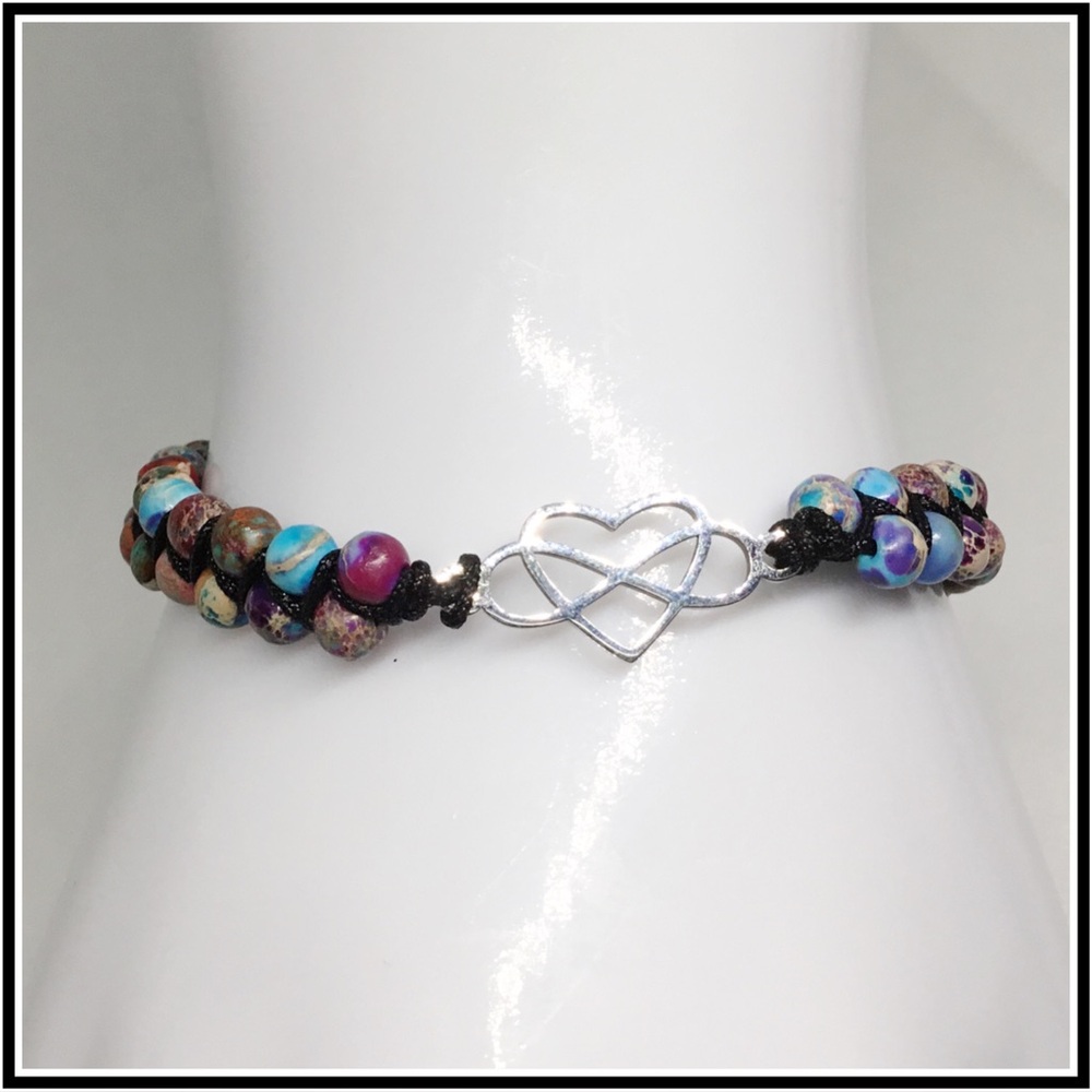 Marbled Double Beaded Adjustable Anklet Bracelet Infinity Love